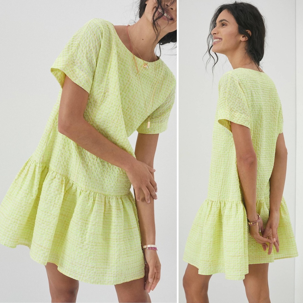 Anthropologie Corey Lynn Calter Mariah Textured Mini Dress neon yellow XS Petite